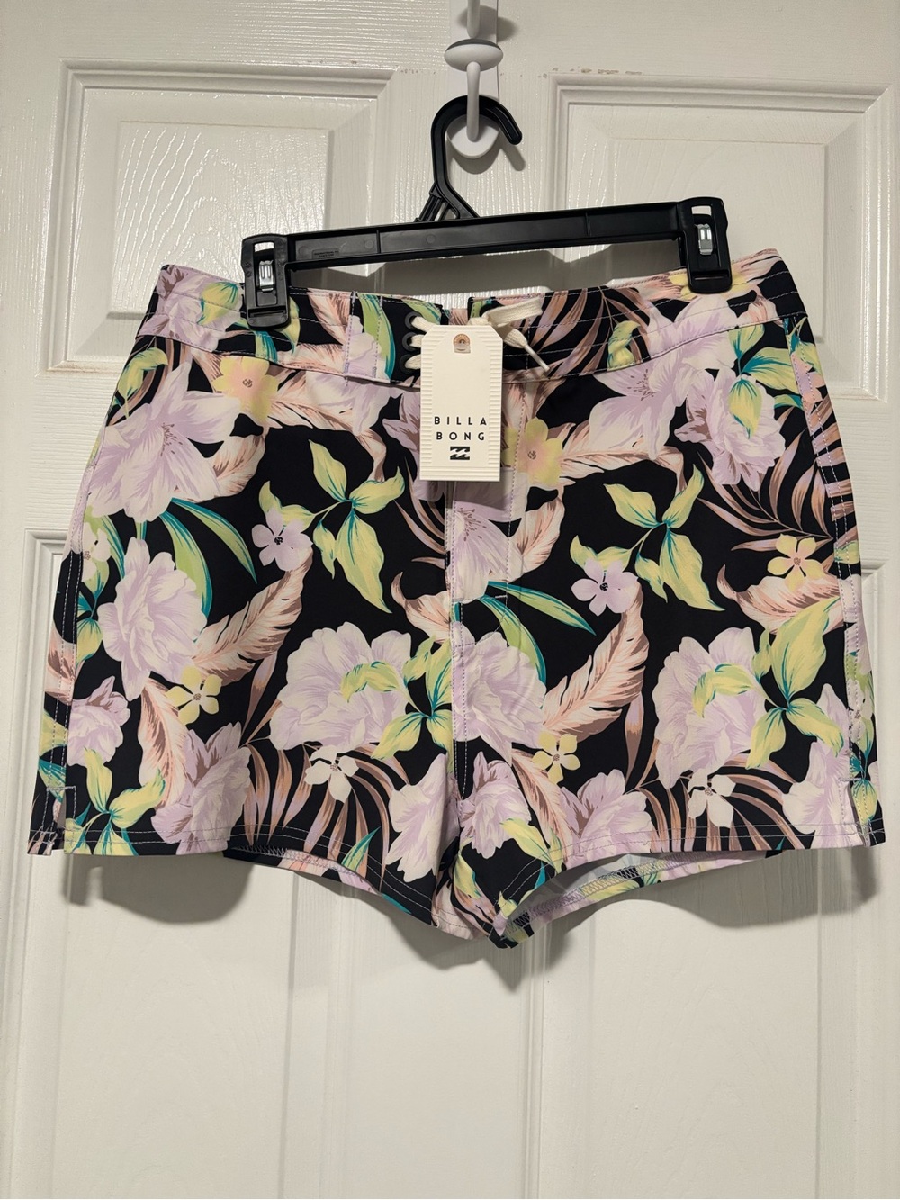 Billabong Black Floral Women's Boardshorts with Pastel Blooms